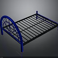 Stylish Blue Metal Bed Frame With Curved Headboard Black Slats And Decorative Bed Legs Design