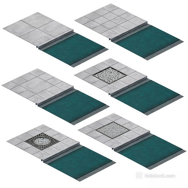 Modern Ground Design With Gray Concrete Tiles Green Strips And Patterned Sections 3d model 