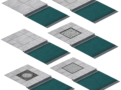 Modern Ground Design With Gray Concrete Tiles Green Strips And Patterned Sections 3d model