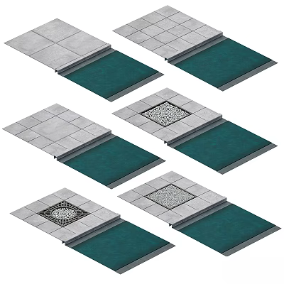 Modern Ground Design With Gray Concrete Tiles Green Strips And Patterned Sections 3d model