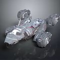 Sci Fi Spaceship 3D Model With Complex Structure Gray Color And Red Accents 3d model