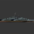 Realistic 3D Battleship Model With Blue Hull Red Bottom Radar Turret And Reflective Surface