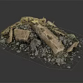 Pile of Natural Wood and Stone Materials with Small Stones Around