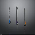 Fantasy Swords With Three Different Colorful Hilts Blue Purple Orange And Silver Blades
