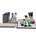 Essential Office Stationery Set With Notebook Folders Scissors Pens Paper Clips And Colored Markers