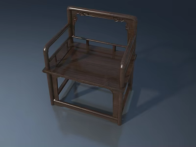 Traditional Chinese Wooden Chair With Carved Armrest And Dark Wood Finish 3d model