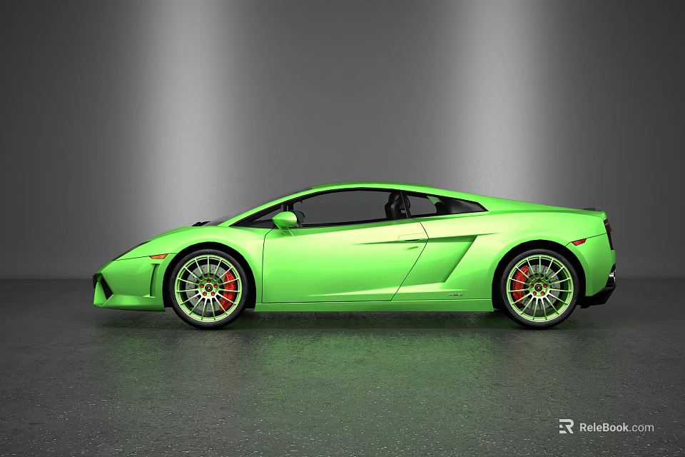 Green Sports Car With Sleek Aerodynamic Design And Red Alloy Wheels 3d model 
