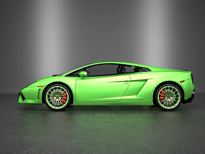 Green Sports Car With Sleek Aerodynamic Design And Red Alloy Wheels 3d model
