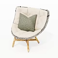 Accent Chair with Beige Cushion Black Patterned Trim Green Pillow and Wooden Legs
