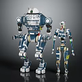 Humanoid Robots With Different Sizes Standing Together In Detailed Mechanical Design 3d model