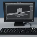 Lenovo Desktop Computer With Monitor And Keyboard Displaying 3D Model Design On Screen