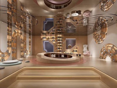 Modern Book Art Interior With Creative Circular Shelves And Structures 3d model