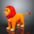Cute 3D Cartoon Lion With Red Mane Orange Body Red Ball Tail Tip And Reflection
