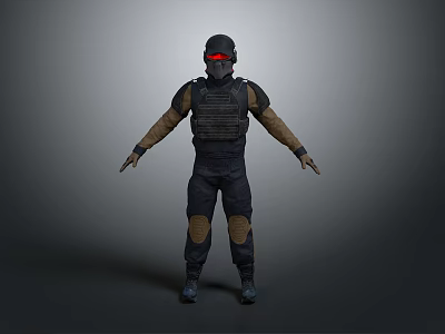 Tactical Security Gear With Helmet Red Goggles Bulletproof Vest And Boots 3d model