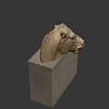 Ancient Horse Head Stone Sculpture With Intricate Carved Details On Pedestal
