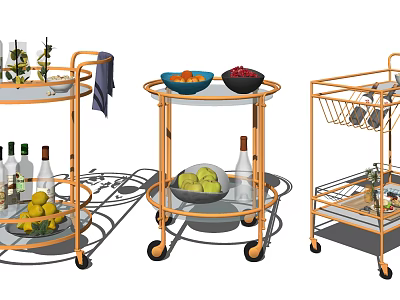 Commercial Mobile Serving Carts With Wheels Multi Tier Storage For Fruits Bottles And Bowls 3d model
