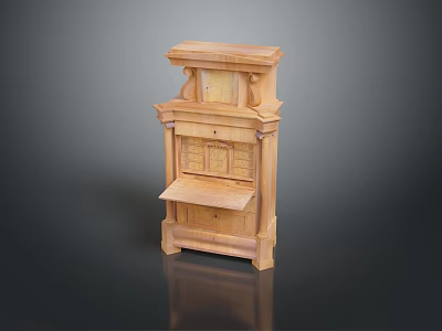 Wooden Carved Cabinet With Drawer Shelf And Decorative Design For Home Use 3d model