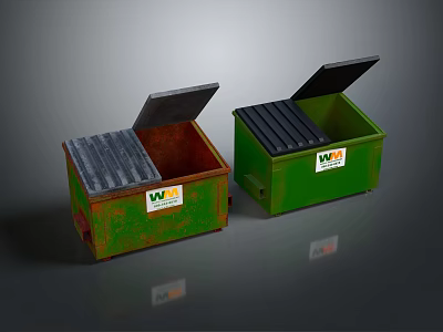 VMI Metal Boxes With Open Lids Green And Rusty Green Black Strips Inside 3d model