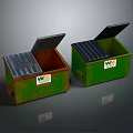 VMI Metal Boxes With Open Lids Green And Rusty Green Black Strips Inside 3d model
