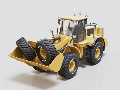 Yellow Heavy Duty Wheel Loader With Large Tires And Front Bucket 3d model