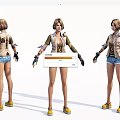Game and Movie Character with Short Hair Green Top Beige Vest Blue Shorts Yellow Shoes