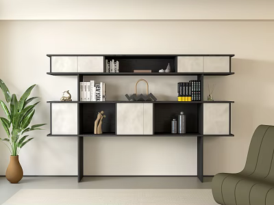Sleek Modern Decorative Cabinet With White Panel Doors And Black Frame In Living Room Interior 3d model