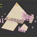Ancient Pyramids Scene With Golden Tops Surrounded By Small Pyramids And Palm Trees 3d model