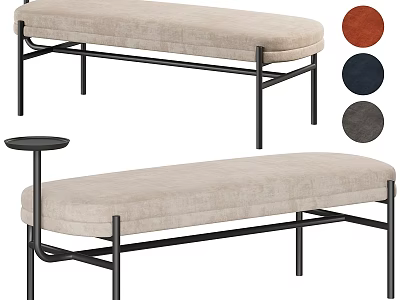 Modern Upholstered Bench With Black Metal Frame And Color Options Orange Navy Gray Beige 3d model
