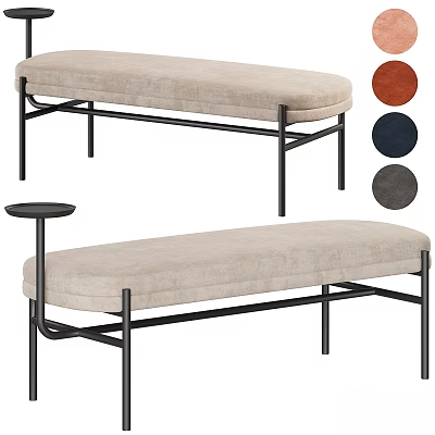 Modern Upholstered Bench With Black Metal Frame And Color Options Orange Navy Gray Beige 3d model
