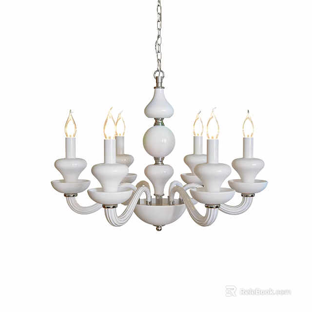 Elegant White Chandelier With Candle Shaped Lights And Multiple Curved Arms Design 3d model 