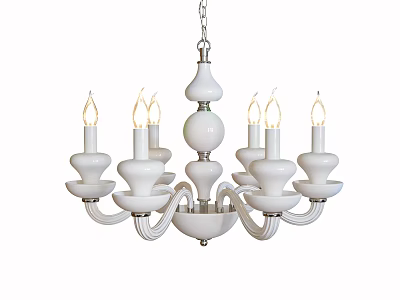 Elegant White Chandelier With Candle Shaped Lights And Multiple Curved Arms Design 3d model