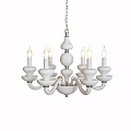 Elegant White Chandelier With Candle Shaped Lights And Multiple Curved Arms Design