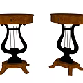 Pair of Classic Wooden Entryway Side Console Tables with Harp Shaped Legs and Round Tabletop