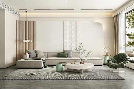 Quiet living room cream small fresh living room 3d model
