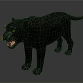 Realistic Black Panther With Open Mouth Standing On Gray Surface
