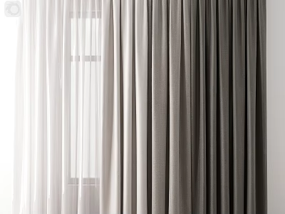 Modern Home Curtains With Sheer White And Gray Thick Fabric Window Treatment 3d model