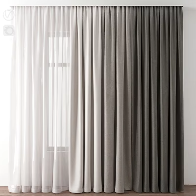 Modern Home Curtains With Sheer White And Gray Thick Fabric Window Treatment 3d model