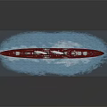Vintage Red And White Warship Sailing On Blue Water With Smoke Stacks
