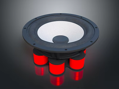 High Quality Audio Speaker With Black Frame White Diaphragm And Red Base Components 3d model