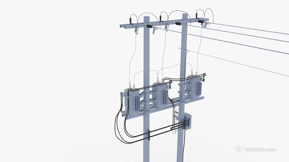 Utility Pole Supporting Electrical Wires And Metal Mounted Equipment Structure 3d model 