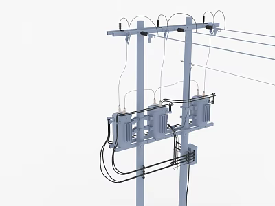 Utility Pole Supporting Electrical Wires And Metal Mounted Equipment Structure 3d model