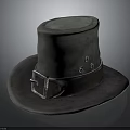 Vintage Wide Brim Hat With Leather Belt And Metal Buttons