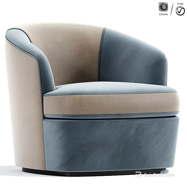 Two Tone Beige And Navy Blue Velvet Accent Chair With Curved Arms Modern Design 3d model 