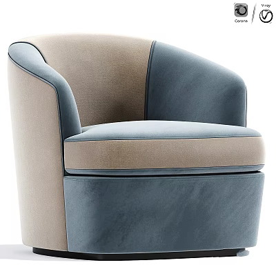 Two Tone Beige And Navy Blue Velvet Accent Chair With Curved Arms Modern Design 3d model