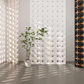 Modern Interior Partitions With Perforated White Panels Geometric Patterns And Green Plant 3d model