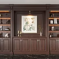 Elegant Wooden Bookcase With Open Shelves Decorative Painting And Cabinet Base For Home Interior Design
