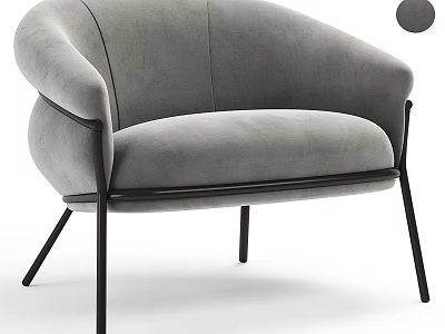 Modern Gray Velvet Armchair With Black Metal Frame 3d model