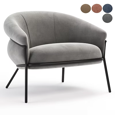 Modern Gray Velvet Armchair With Black Metal Frame 3d model