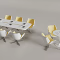 Modern Conference Table With Long And Round Shapes Yellow White Chairs