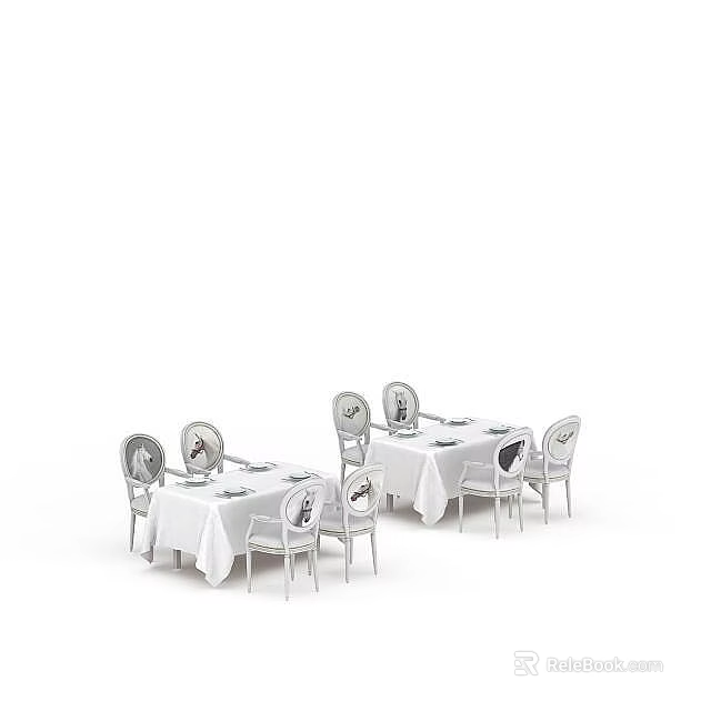 Stylish Table and Chair Sets with White Tablecloths and Matching Chairs 3d model 